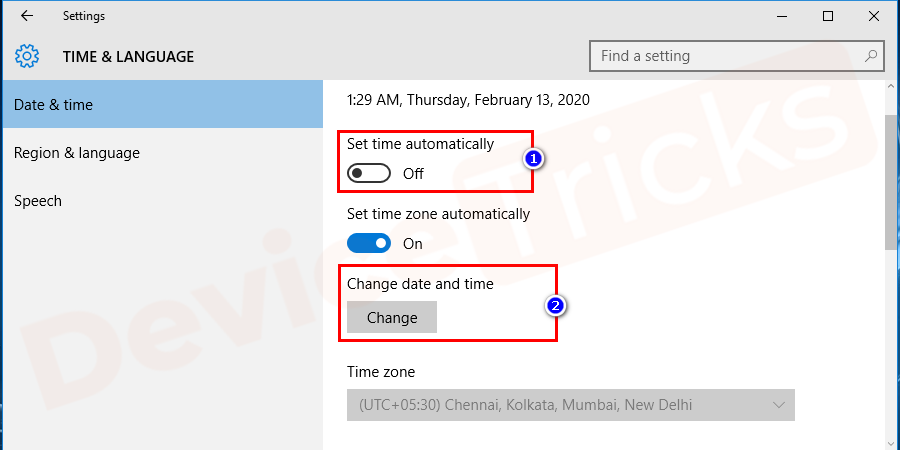 Steps to update the date and time on your Windows computer.