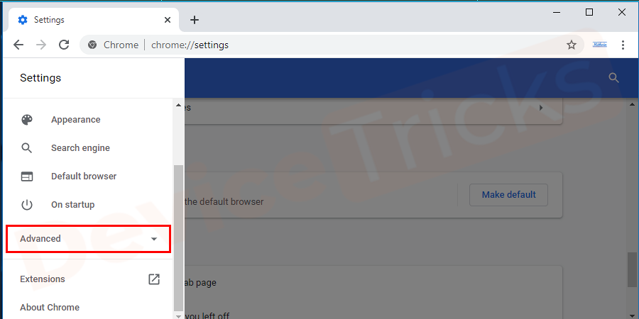 Then in the left pane of the newly opened window, click on Advanced option.