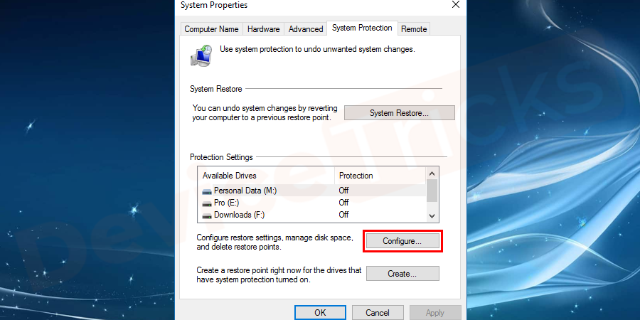 Thereafter, you will be asked to ‘Create a System Restore Point’. Perform the task and click on the ‘OK’ button.