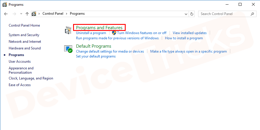 And then click on the 'Programs and Features’.