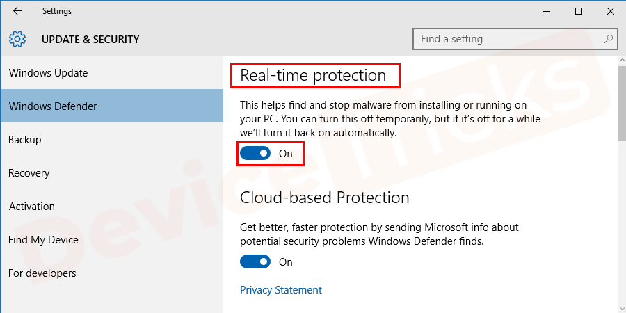 In the next window, just disable the option given for Real-time protection.