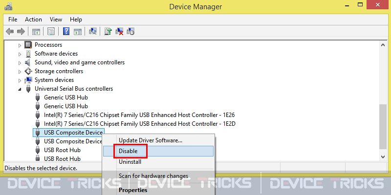 How to fix Device not migrated on Windows 10? Choose the affected driver and right-click to Disable.