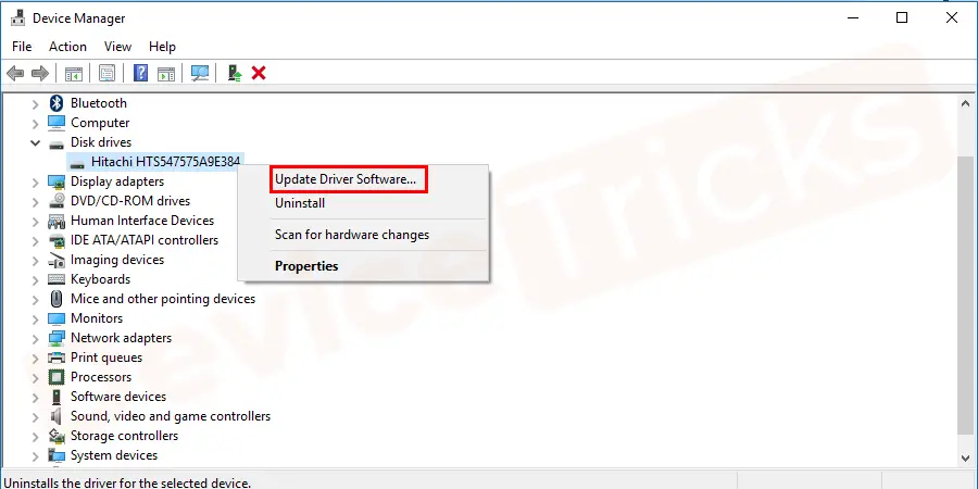 Thereafter, select the driver, right-click on it and choose ‘Update Driver’.