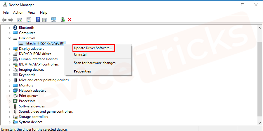 Now select the driver, right-click on it and choose ‘Update Driver’.