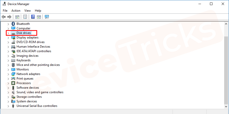 Select Disk Drives, click on the arrow button to get the list of drivers.