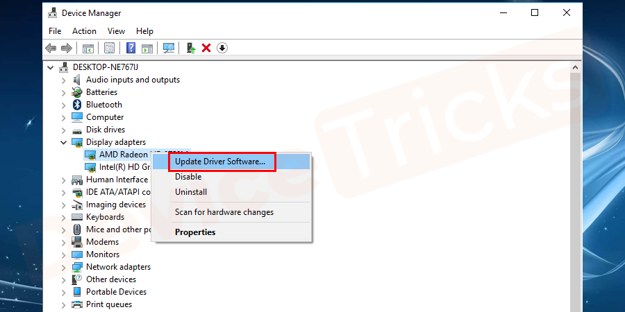 After getting the list, select the driver, right-click on it and then choose ‘Update Driver’.