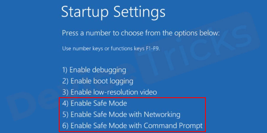 Choose a Safe Mode option (Safe Mode, Safe Mode with Networking, Safe Mode with Command Prompt) to enter.