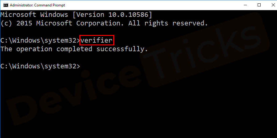 Enter Verifier in the Command Prompt window and press Enter.