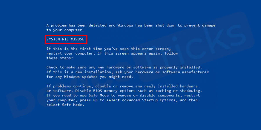 How To Fix System Pte Misuse Bsod 0xda Error Device Tricks