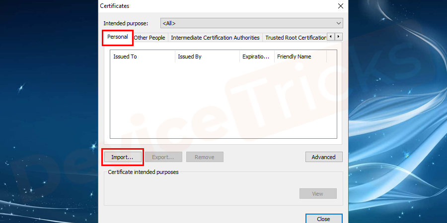 Click on the import option