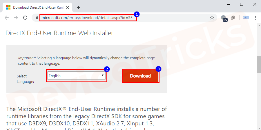 Select the language and click on the “Download” button. 