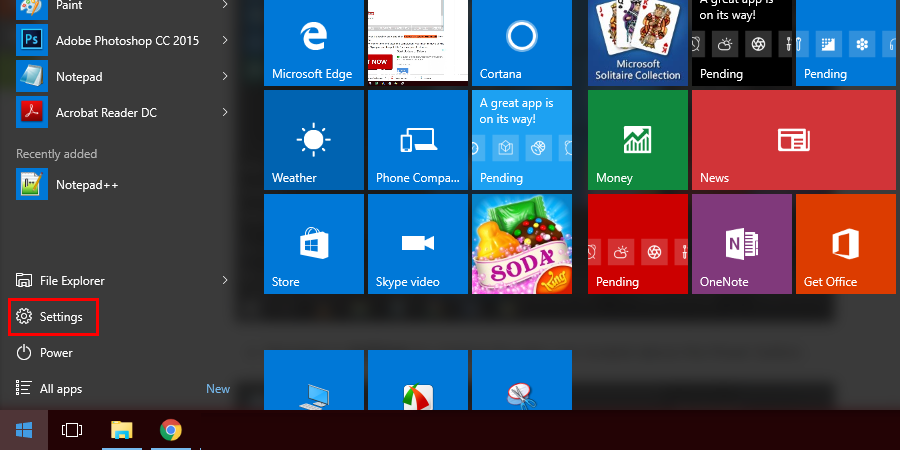 Click on the Start button and go to Settings.