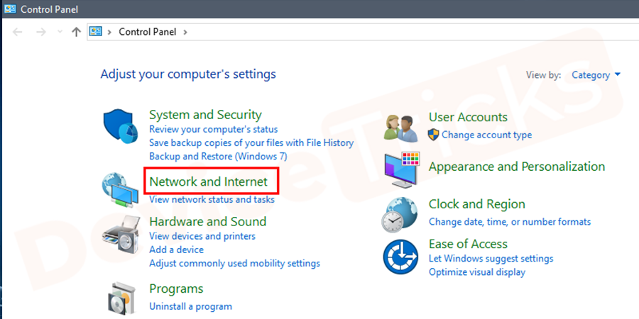 Select network and internet options.