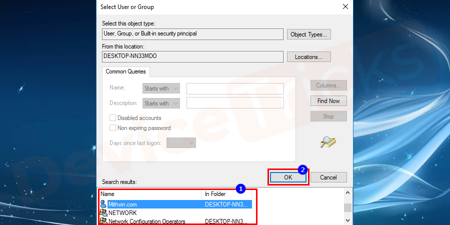 Find your username and click on OK to apply the changes.
