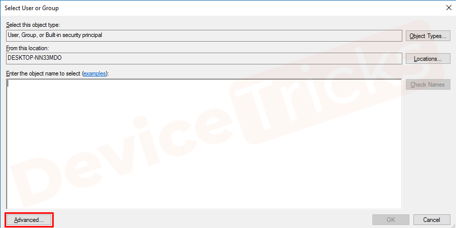 In select User or Group click on Advanced button.