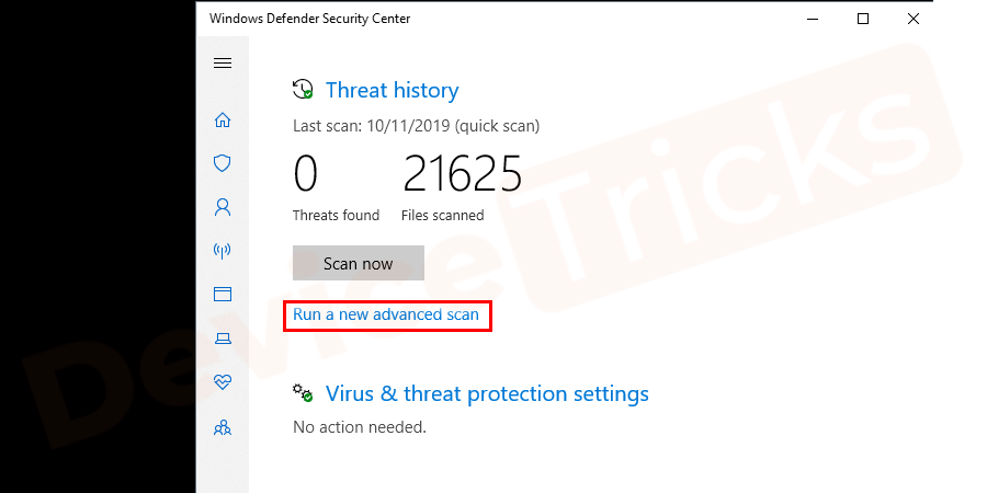 A new pop-up window will appear, click on ‘Run a new advanced scan’.