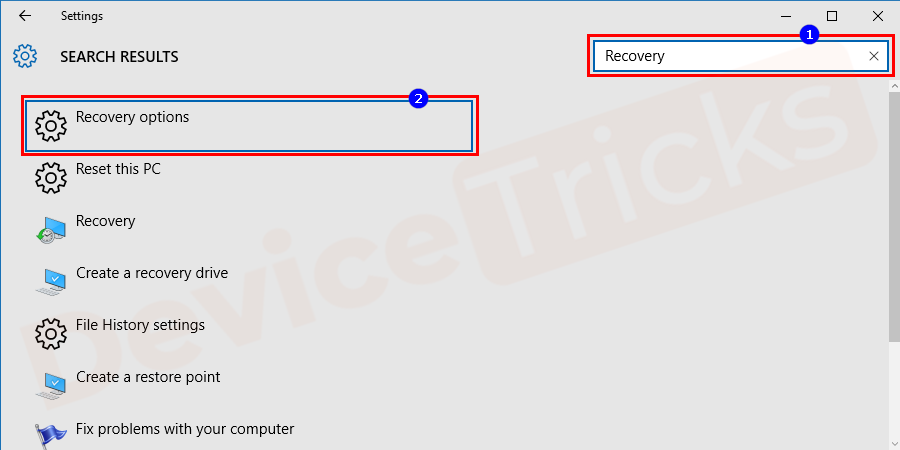 Now search for the Recovery option.