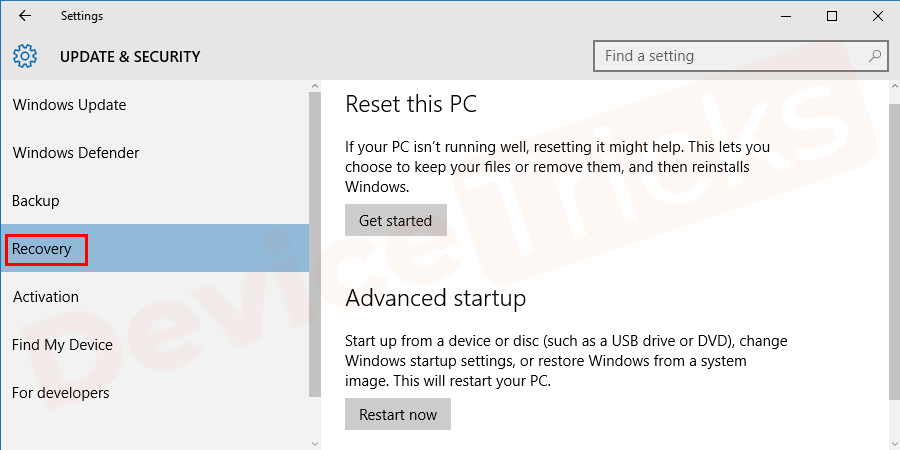 Then click on the Recovery tab.