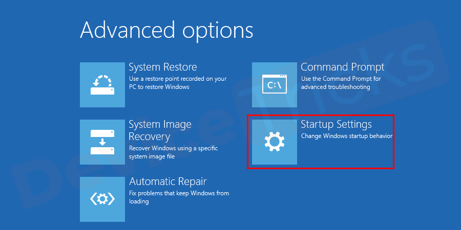 Advanced Options > Startup Settings.