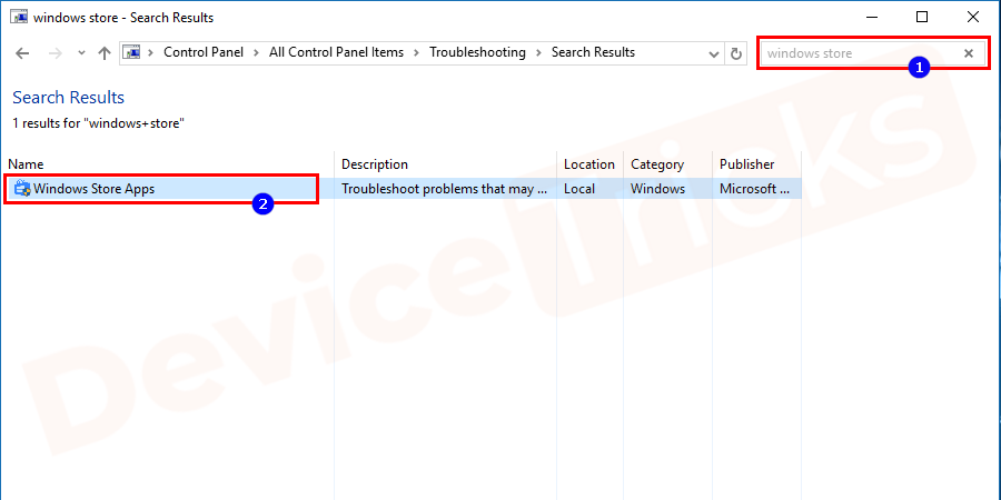 Scroll down to the list to select Windows Store Apps and click on Run the troubleshooter button.