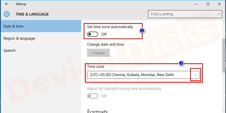 change the time zone