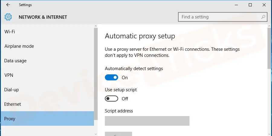 Under the system category, navigate to open proxy settings