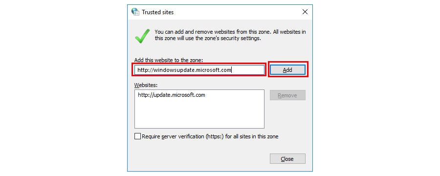 Whitelist the Windows Update servers to Fix the Error code: 0x80070035