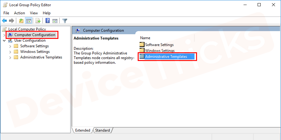 Soon, additional options will appear on the screen, click on ‘Administrative Templates’.