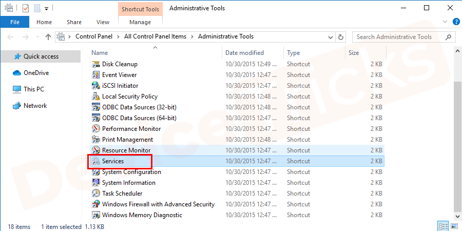 Thereafter, you will get the list of shortcut tools, navigate for ‘Services’ and after getting the same, click on it.