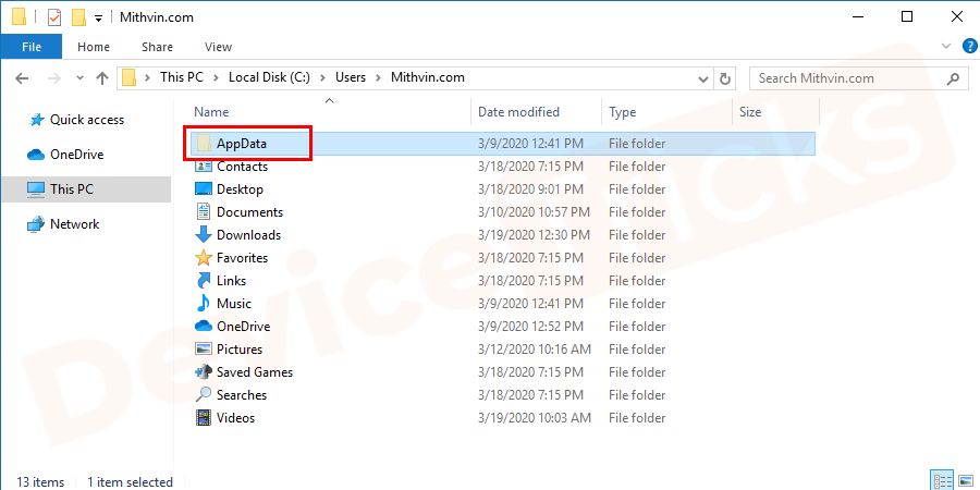 Soon, you will get the list of folders, select ‘AppData’.
