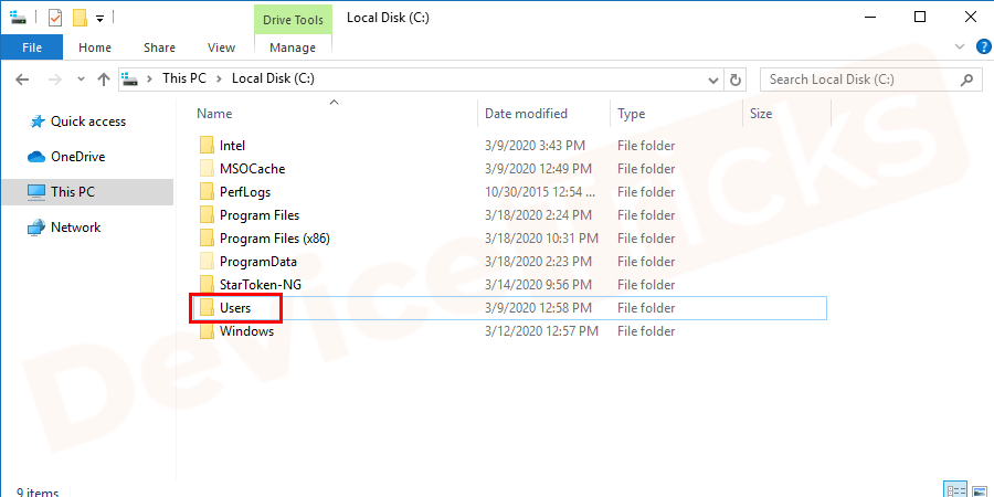 Now, open 'C Drive' on your computer and click on the ‘Users’ folder.
