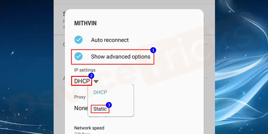 Below the same, choose Static mode after selecting DHCP settings from the drop-down list.