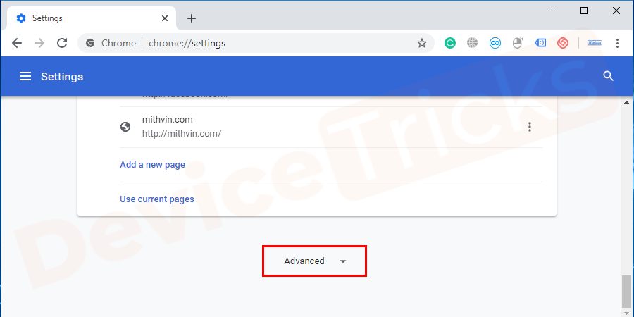 Thereafter, the settings page will appear and you need to scroll it to reach the ‘Advanced settings.