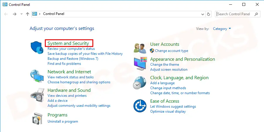 Now select ‘System and Security’.