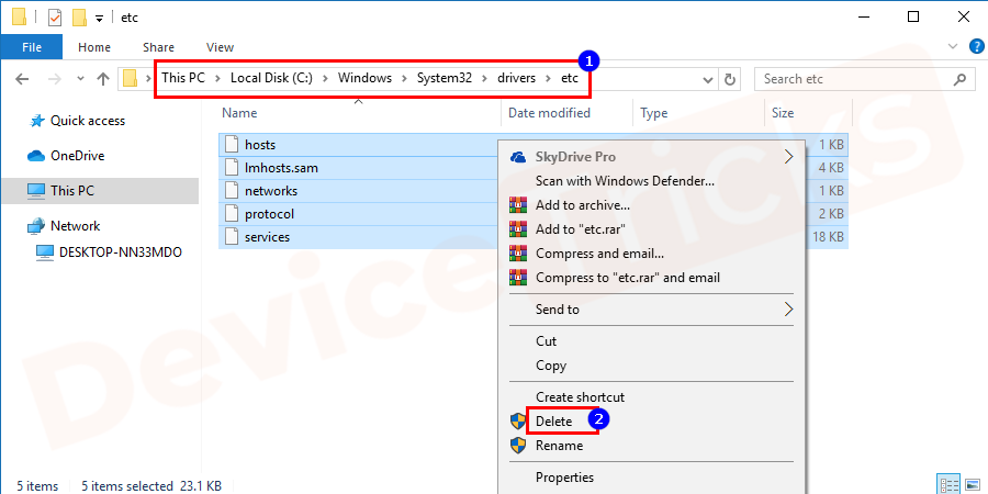 Delete all the files in your 'etc' folder