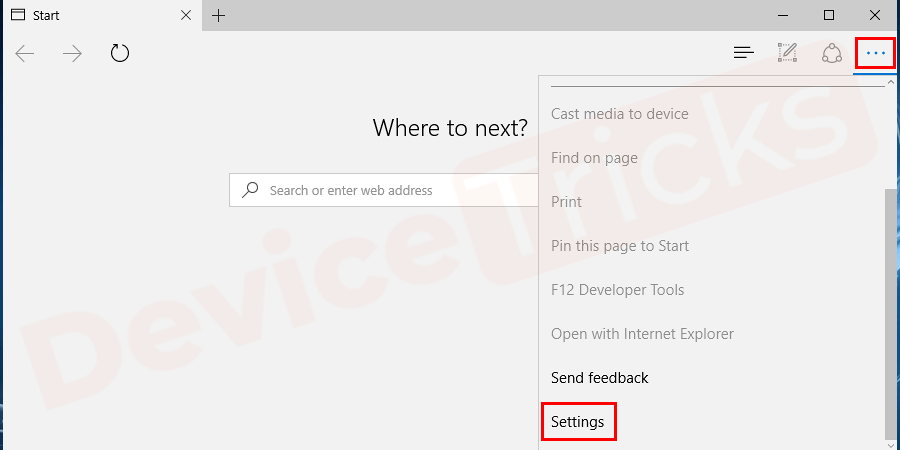 Now, select ‘Settings’ from the drop-down menu.