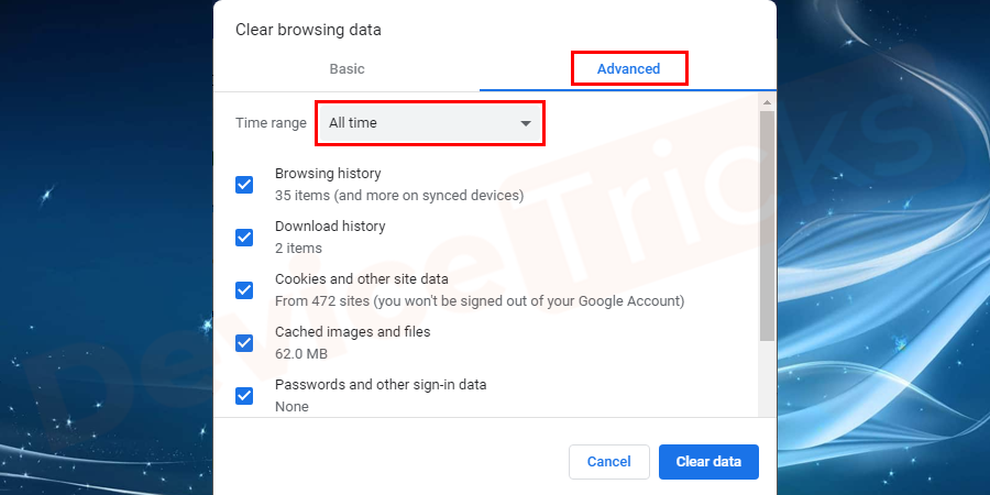 Move to ‘Time range’ and select ‘All-time’ from the drop-down menu.