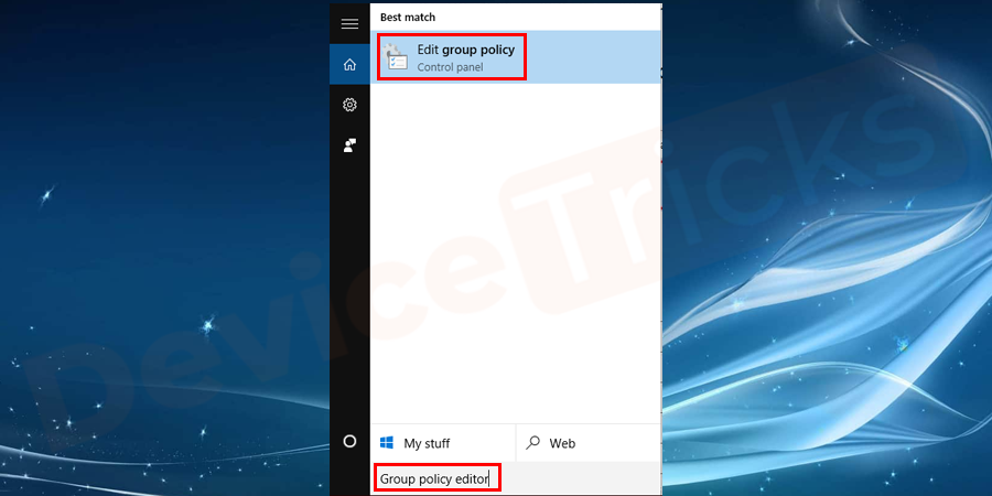 Click on the ‘Start’ menu, type ‘Edit group policy’ in the search bar and press the ‘Enter’ key.