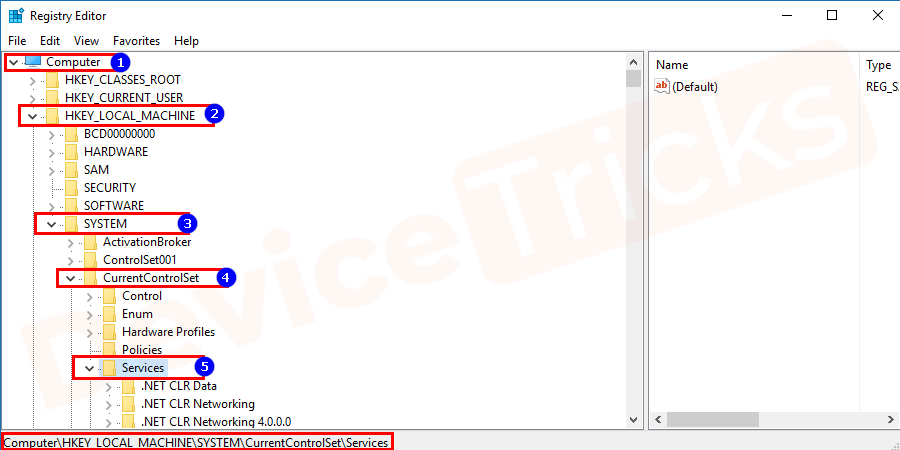 Here, you need to go inside the following path: HKEY_LOCAL_MACHINE >> SYSTEM >> CurrentControlSet >> Services and then double click on the arrow button to reach the destination point.