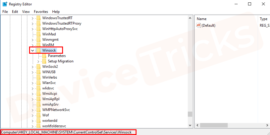Once the Registry Editor panel opens, search for the following registry keys HKEY_LOCAL_MACHINE/System/CurrentControlSet/Services/Winsock