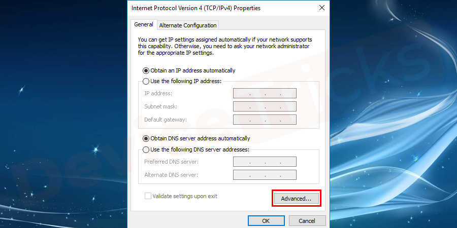 Thereafter, another pop-up window will open and you need to click on the ‘Advanced’ tab located at the bottom of the page.