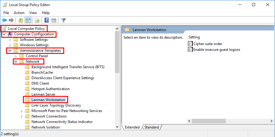 Use gpedit.msc to fix 0x80070035 error