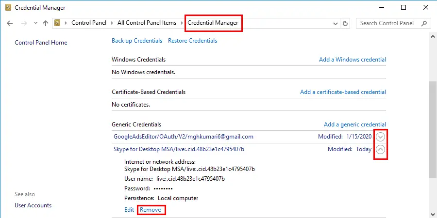 Delete all existing Windows Credentials to fix the Error code: 0x80070035