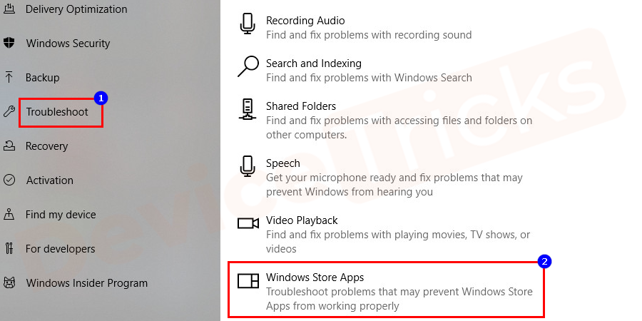 Select the Windows Store Apps troubleshooter.