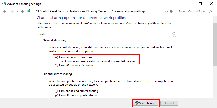 Turn On Network Discovery to fix the error"The network path was not found"