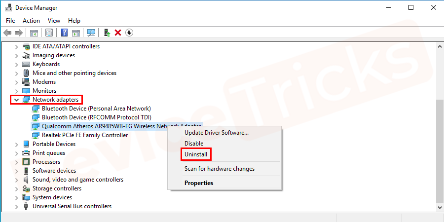 Uninstall Network drivers and remove both the Winsock registry keys from Registry Editor.