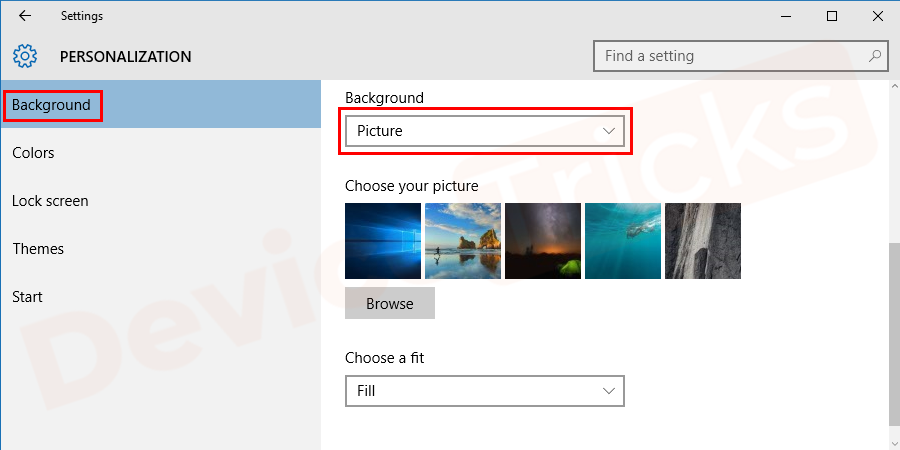 Now click on Background and select Picture or Solid color. Set a longer time interval (30 minutes or 1 hour is preferred).