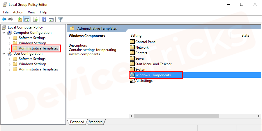 Move to the ‘Windows Components’ section.