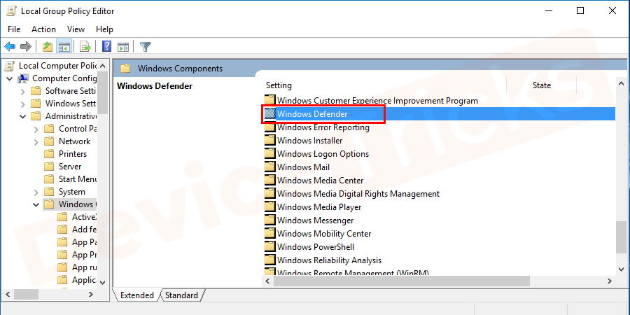 After that, a list of Windows files will feature on the screen, scroll down the page and select ‘Windows Defender Antivirus’.