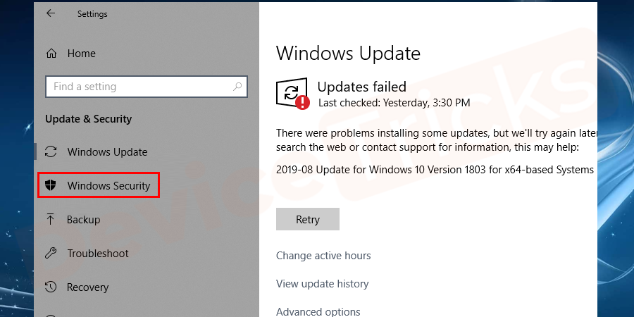 On the left end of the featured page, you will get additional options, click on ‘Windows Security’.
